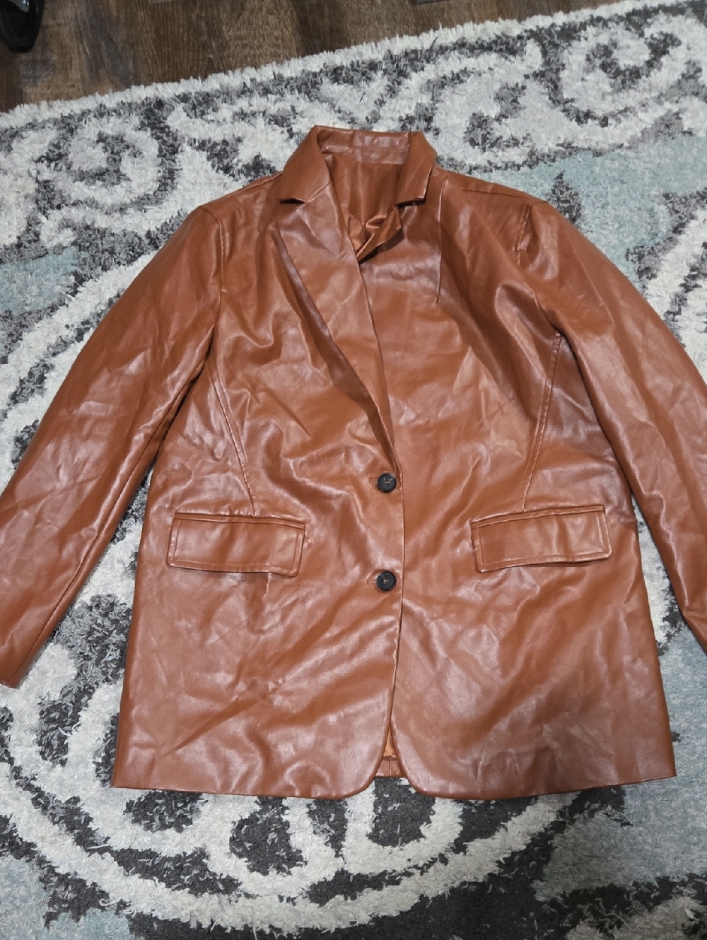 Women's Faux Leather Blazer Jacket - Brown